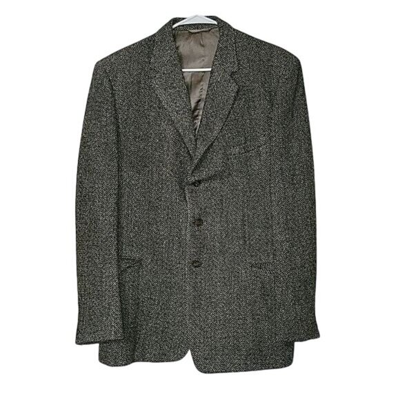 Vintage Gray Herringbone Wool Mens Blazer‎ Size 42R - Picture 1 of 9